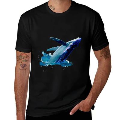 Watercolor Whale Jumping In Ocean T-Shirt Summer Print Short Sleeve Tee
