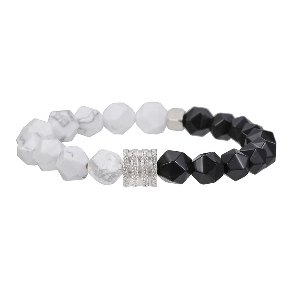 Minimalist White Turquoise Beaded Bracelet For Men And Women With Geometric Hexagon Design
