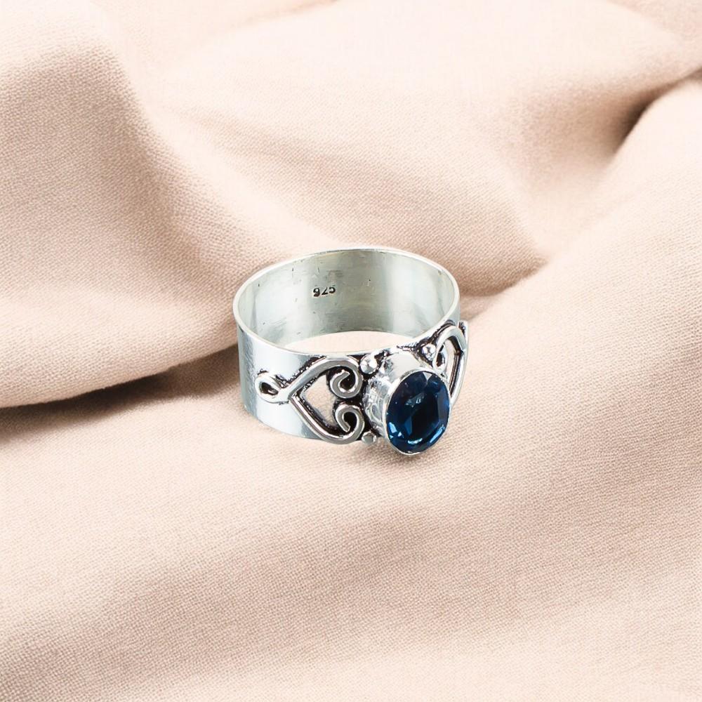 London Blue Topaz Gemstone 925 Sterling Silver Jewelry Handmade Ring For Women RR-16-11