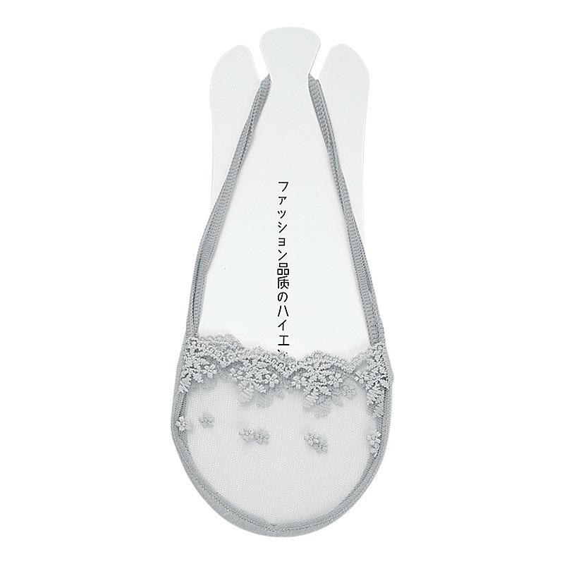 Women’s Lace Low-Cut Cotton Invisible Socks with Strap Heel and Anti-Slip Design