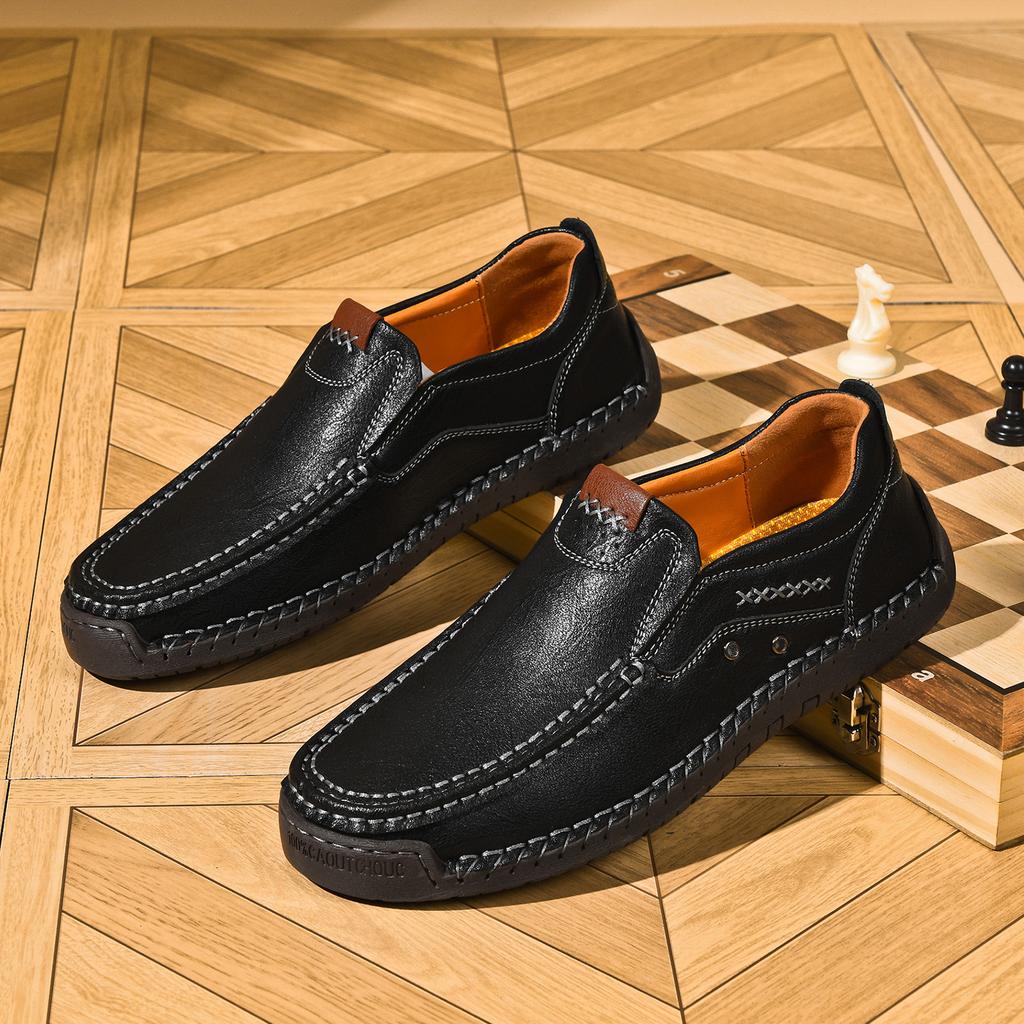 Hollow hand-stitched men's shoes outdoor casual shoes flat-soled leather shoes low-top large size