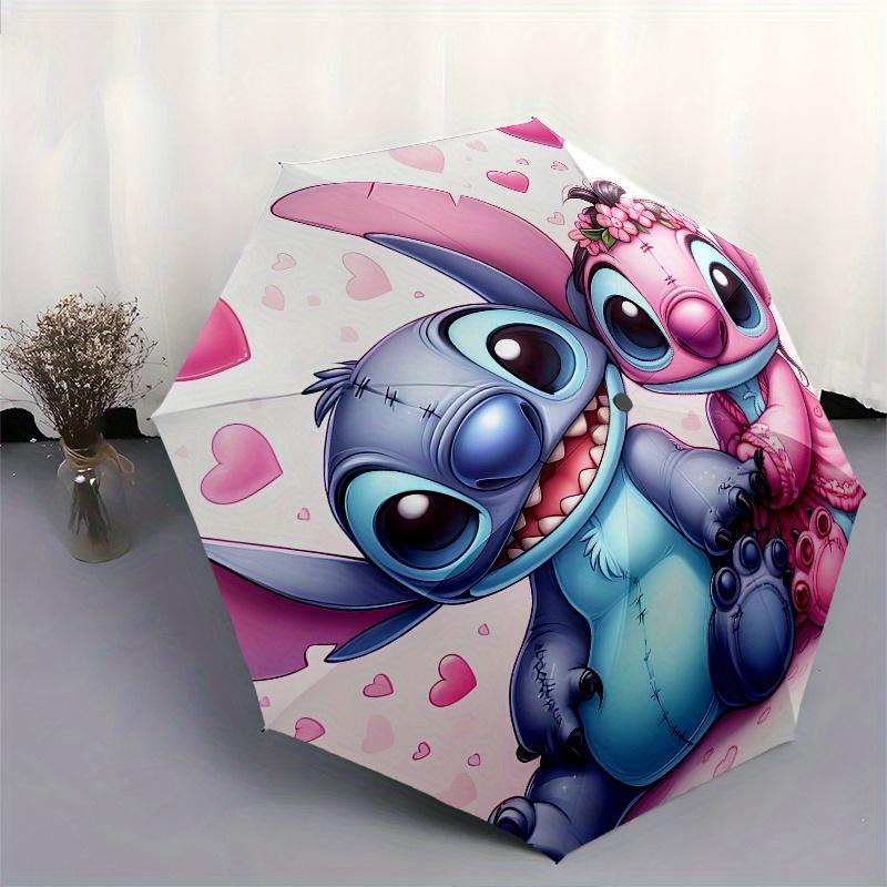 Stitch, Love Themed Automatic opening and closing folding umbrella, 8-rib windproof, compact travel design, suitable for all occasion | Fash
