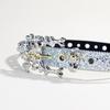 49MD Elegant Crystal Skull Buckle Belt for Women Punk PU Leather Glittering Sequins Designs for Western Cowgirls Lookings