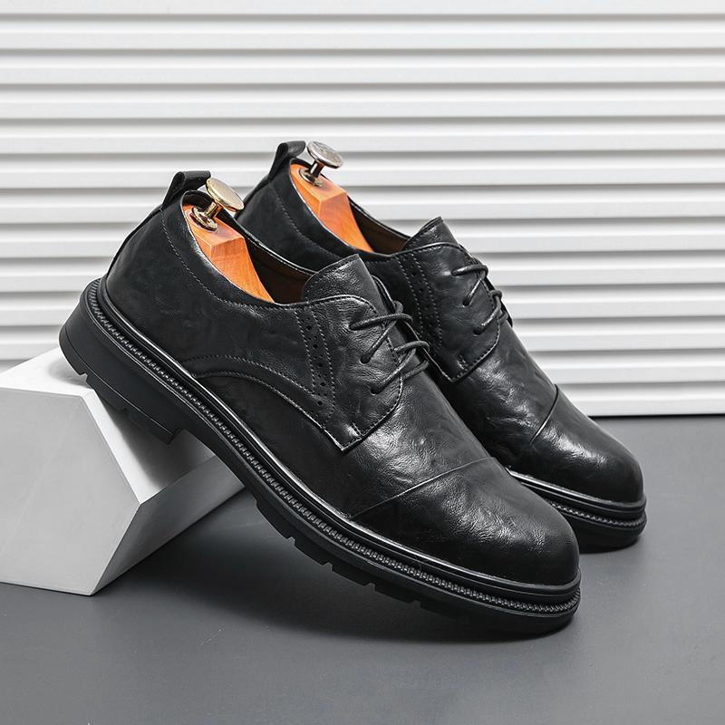 Fashion Spring New Men Hand Grip Pattern Lace Up Business Casual Leather Shoes Fashion Brand  Comfortable Breathable Black Oxford Shoes