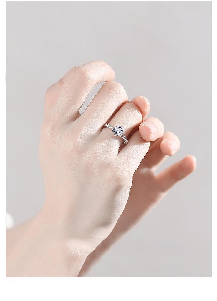 S925 Sterling Silver Adjustable Six-Prong Diamond Simulated Ring for Women - Elegant, Light Luxury Proposal Jewelry