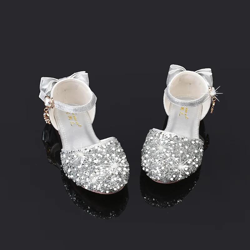 Toddler Girls Sandals Sequins Versatile Children Princess Causal Wedding Single Shoes Fashion Bowknot Kids Dress Single Shoes