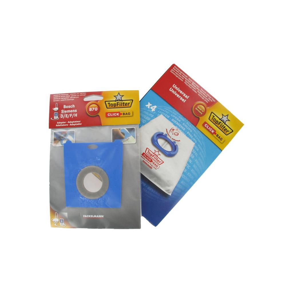 Box of 4 Top Filter Universal Vacuum Cleaner Bags with Click Bag Adapter for Siemens Vacuum Cleaners
