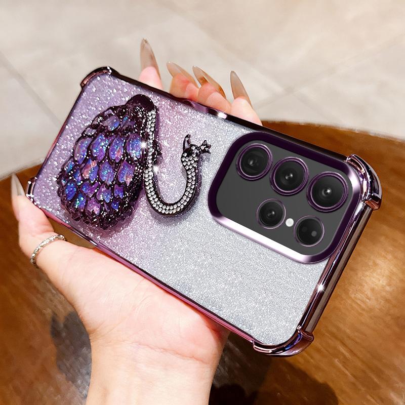 KEYSION Shockproof Plating TPU Phone Case for Samsung S24 S25 Ultra S25+ Glitter Jewelled Swan kickstand Cover for Galaxy S24 S25 FE 5G