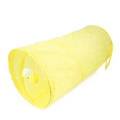 Cat Tunnel Toy Collapsible Interactive Safe Dot Pattern Hideout Kitten Tube Toy for Puppy Yellow