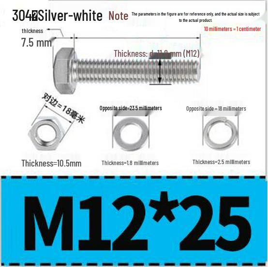 304 Stainless Steel Hex Head Bolt and Nut Set M6-M14, Lengths 8-100mm