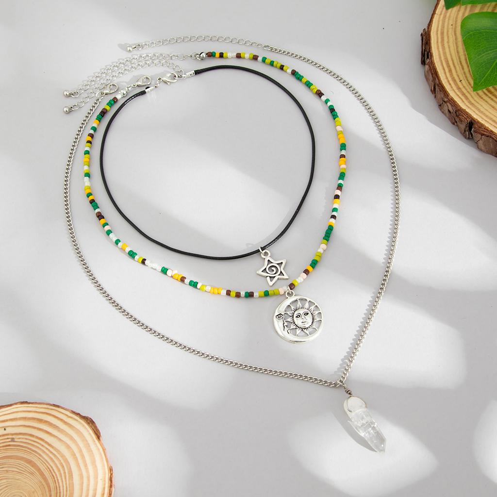 Retro Devil Blue Eyes Crystal Necklace Female, Ethnic Style Multi-Layer Stacked Necklace