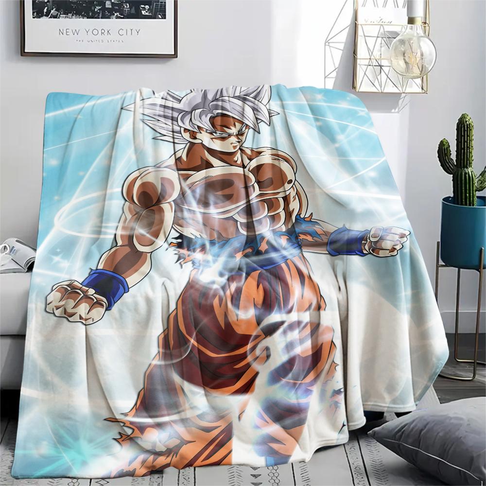 Cartoon Goku Pattern Flannel Blanket, High Quality Comfortable for All Seasons, Home Decor, Warmth and Comfort, Perfect for Gifts.