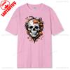 Floral Skull TShirt Boho Wild Flowers Cotton Short Sleeve Summer Casual Tee Gift for Her Stylish Fit Pumpkin Plant Graphic Tops