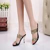 New Summer Womens 2025 Fashion Comfort Elegant Sandals Gold Oneword Diamond Stiletto Heel Medium Heel Rhinestone Sandals