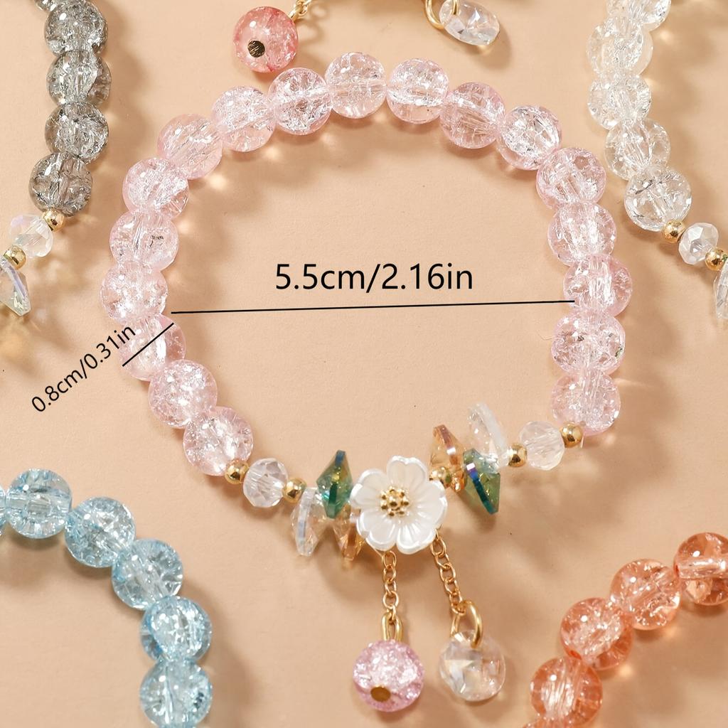 6Pcs/set Elegant Y2K Style Camellia Flower Glass Bead Bracelets Jewelry Gift for Women and Girls, Party Favors, Valentine'S Day Accessory