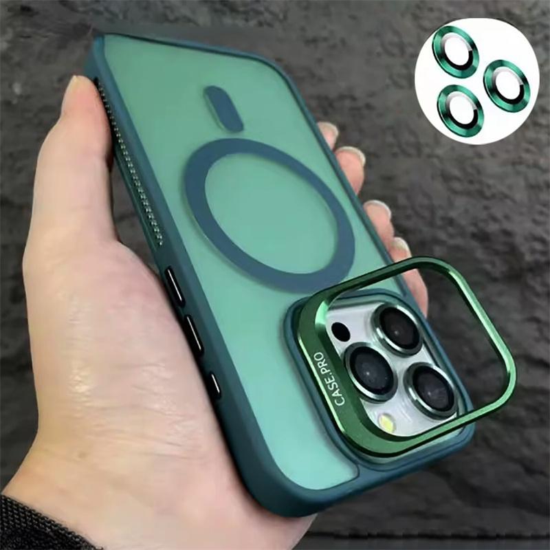 

Для Magsafe Подставка Защита стеклянного объектива Чехлы для телефона Для iPhone 16 15 14 13 12 11 Pro Max Plus Ударопрочная Матовая Магнитная Крышка For iPhone 13