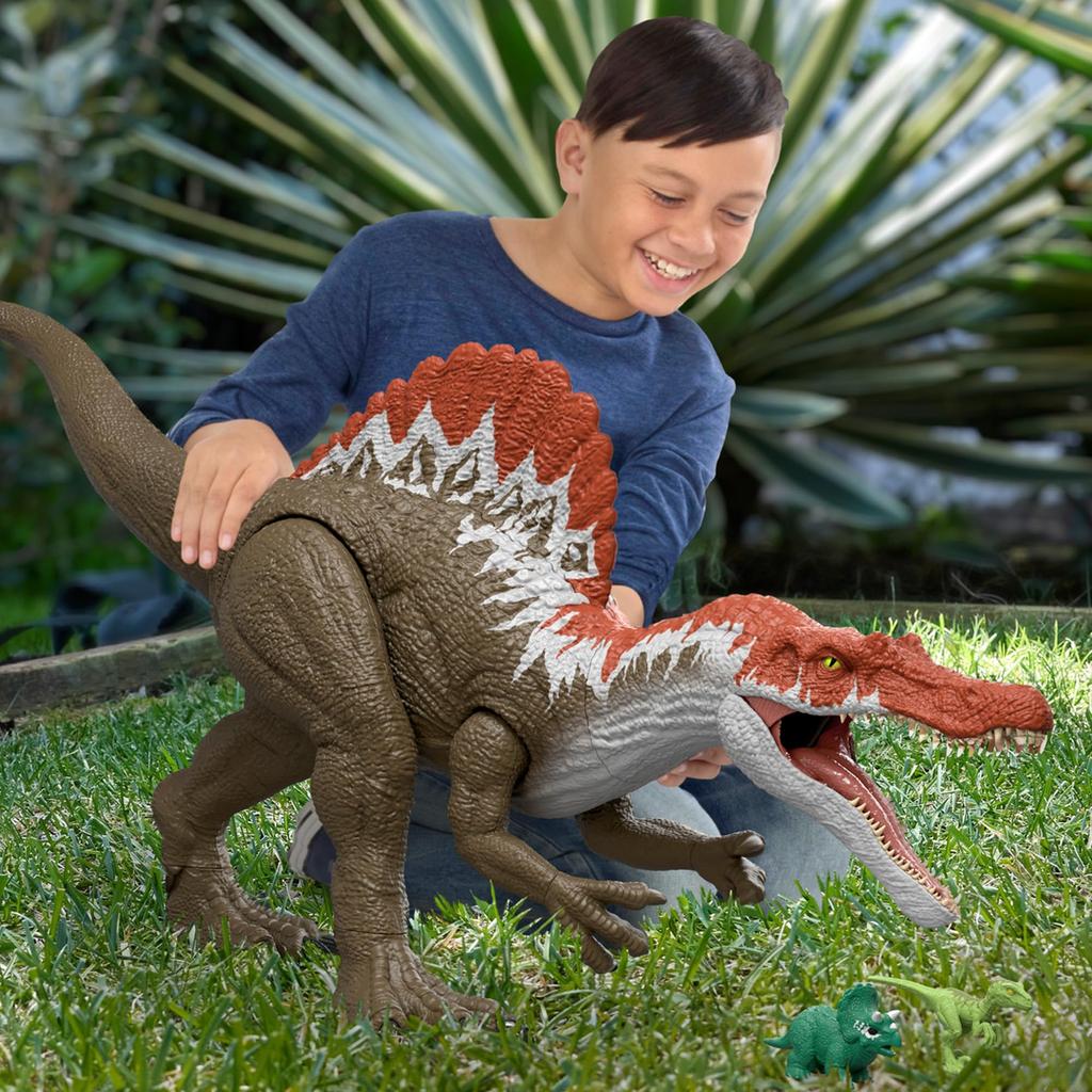 Mattel Jurassic World Super Spinosaurus Kids Figure Dinosaur 92cm Includes 2 Mini Ages JKD77 Big! Toy, Approx. Long, Figures, 4+, Brown,