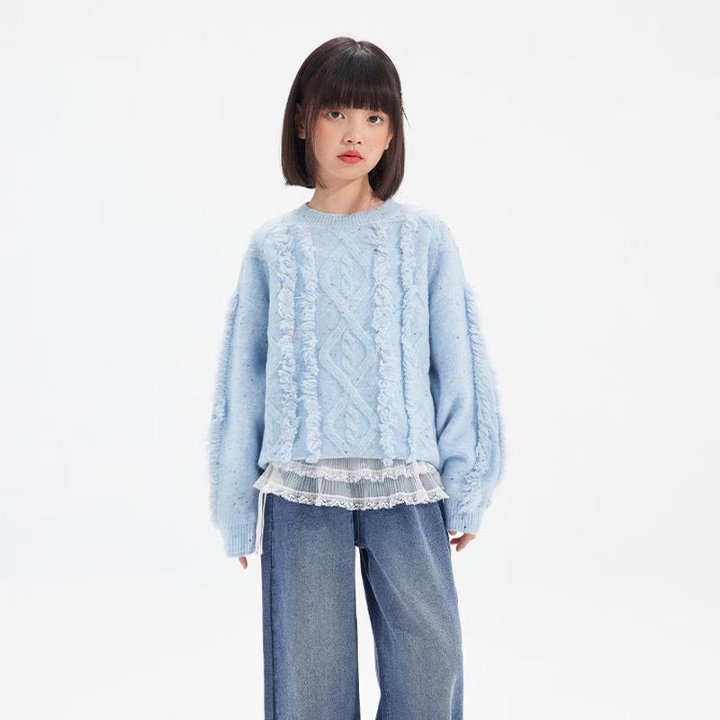 Girls' Letter Print Wide-Leg Denim Jeans