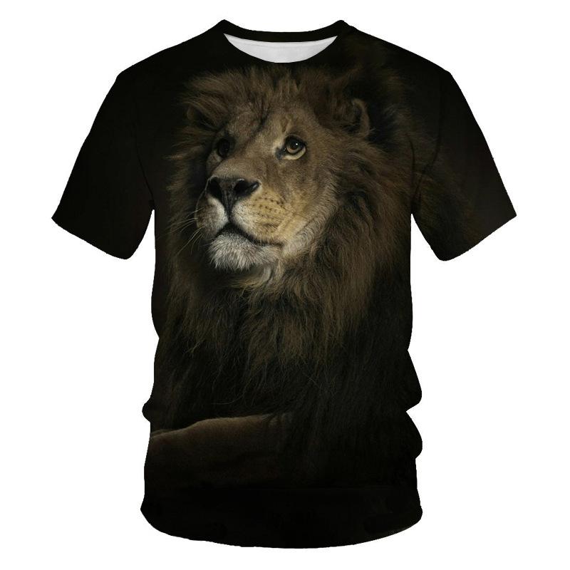 Summer Lion and Tiger 3D Digital Printing Round-neck T-shirt with Short Sleeves - Youth Underwear Shirt