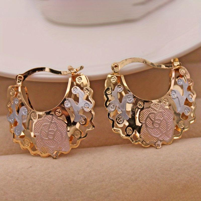 

Vintage Court Style Creative Gold Geometric Round Earrings Women Exaggerated Color Clash Wedding Temperament Zircon Accessories