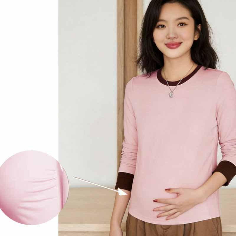 

Korean Style Maternity T-shirt with Patchwork Sleeves - Slimming, Belly-Concealing, and Ideal for Autumn/Winter Comfort. 3XL for 165-185 lbs