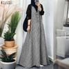 ZANZEA Women Casual Round Neck Long Sleeve Muslim Plaid Long Dress