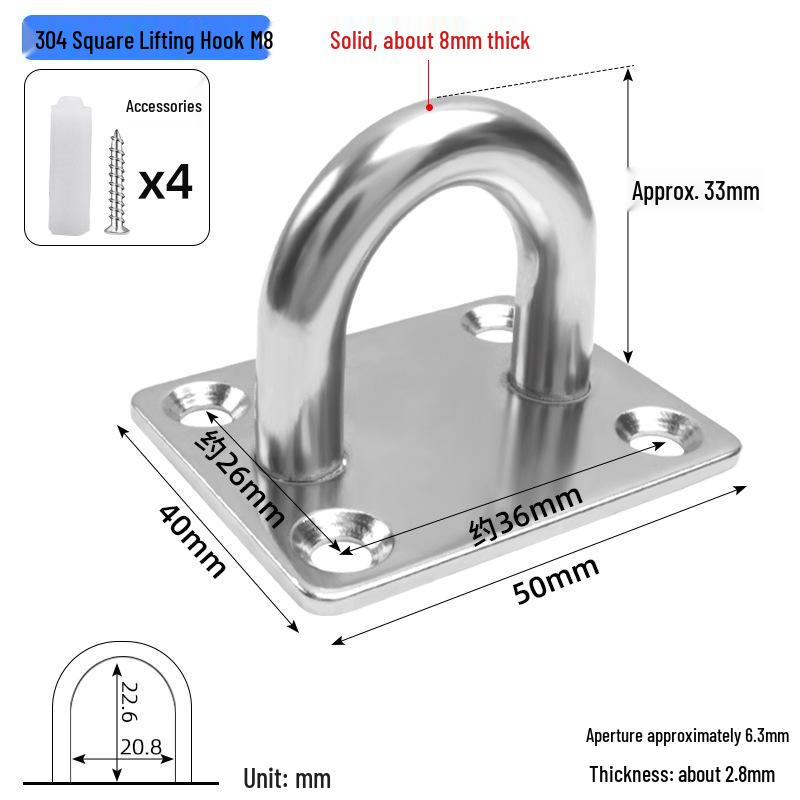 304 Stainless Steel Ceiling Hook Set - U-shaped Load-bearing Hang & Lift Hook for Fans, Sandbags, Lamps & Pendants
