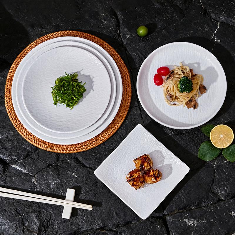 Assiette Plate Blanche Imitation Porcelaine en Mélamine - Ronde Buffet, Fondue, Dessert, Steak, Vaisselle d'Hôtel Commerciale.