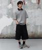 AGOD Contrast Denim Collar Stripe Half T-Shirt [Gray]