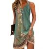 Rochie fără mâneci cu imprimeu floral, rochie midi casual cu decolteu crestat, îmbrăcăminte pentru femei