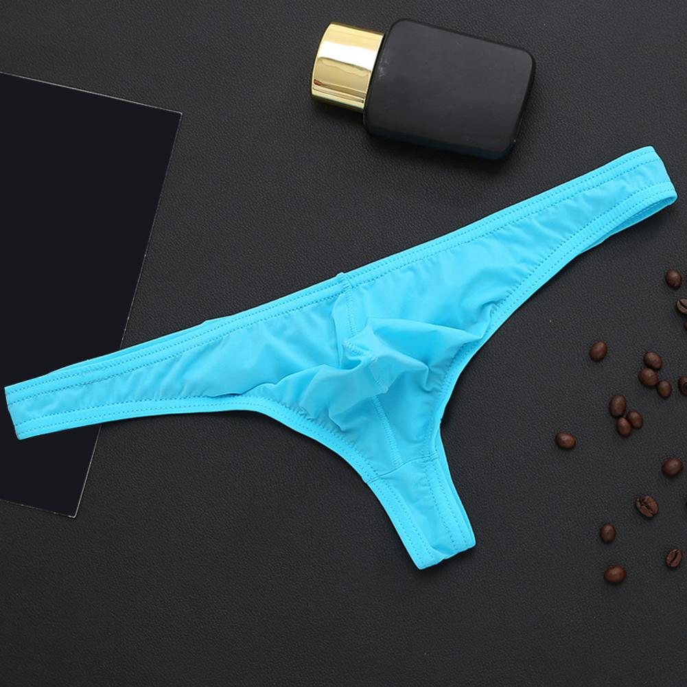 Men Sexy Thong Low-rise U-Convex Solid Color Briefs Elastic Waistband Slim Fit Solid Color Ice Silk Underwear Daily Wear