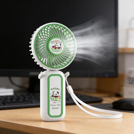 Cartoon Panda Folding Handheld Fan 3 Speed Hanging Neck Fan Portable Travel Outdoor Summer Small Personal Desk