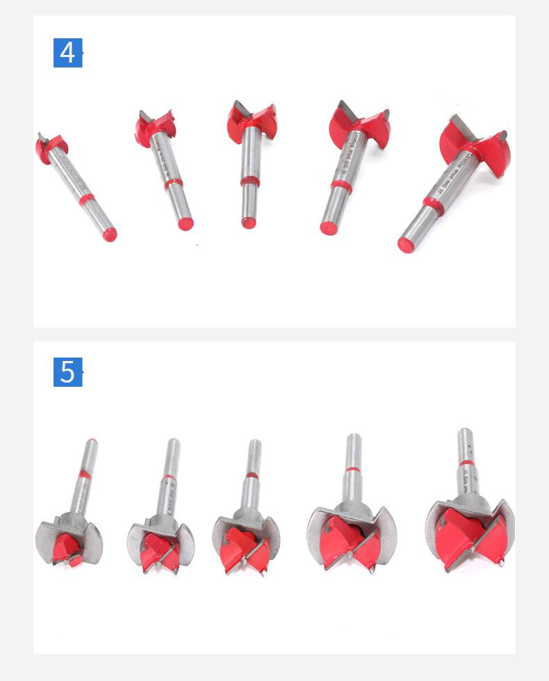 Adjustable Hinge Boring Bit Set 15-35mm - Carbide Tipped Flat Wing Drill for Cabinet Doors with Depth Stop & Guide Bushings