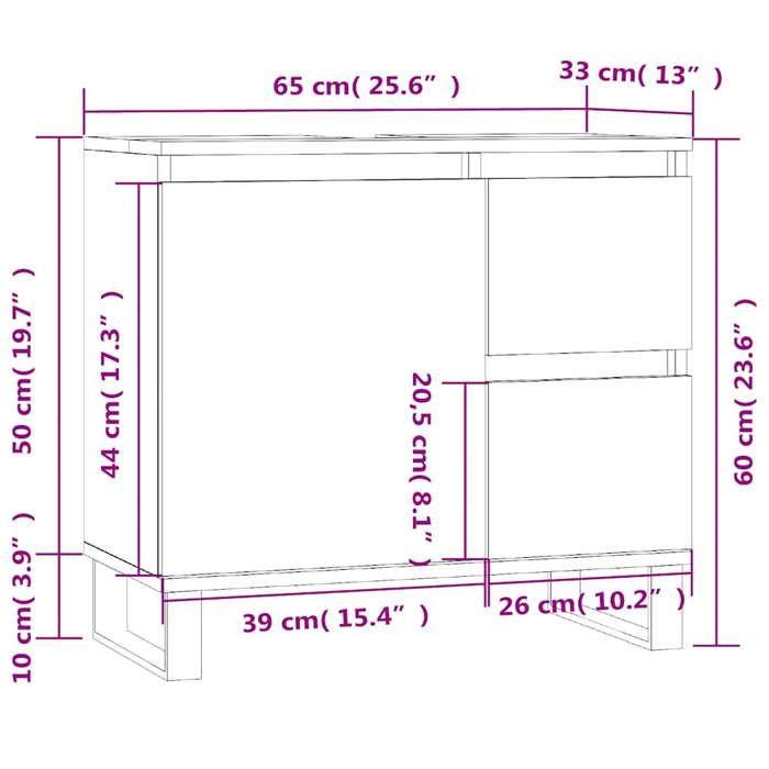 VidaXL Armoire de salle de bain noir 65x33x60 cm bois d'ingénierie 831613