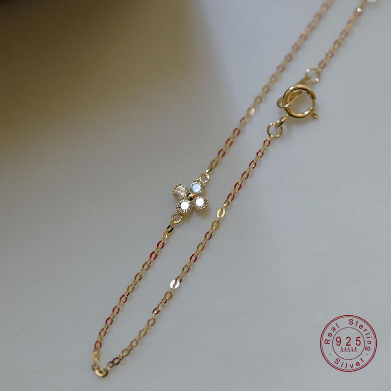 

925 Sterling Silver Exquisite Lucky Flower CZ Link Chain Stackable Sweet Bracelet For Women Daily Fine Jewelry Gold