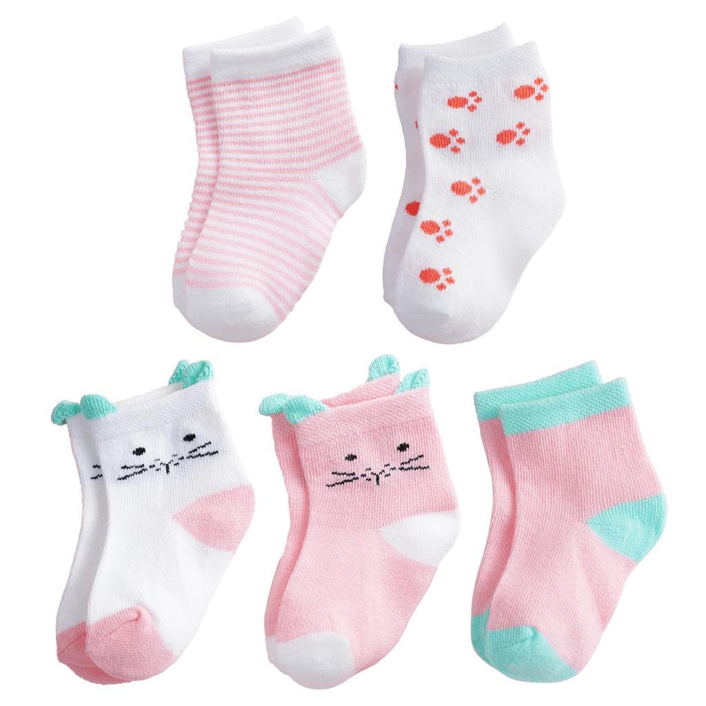 5Pairs CarToon Baby Girl Socks Cute Animal Print Cotton Newborn Childrens Socks Kid Soft Knit Toddle Sleeping Socks 0-8 Years