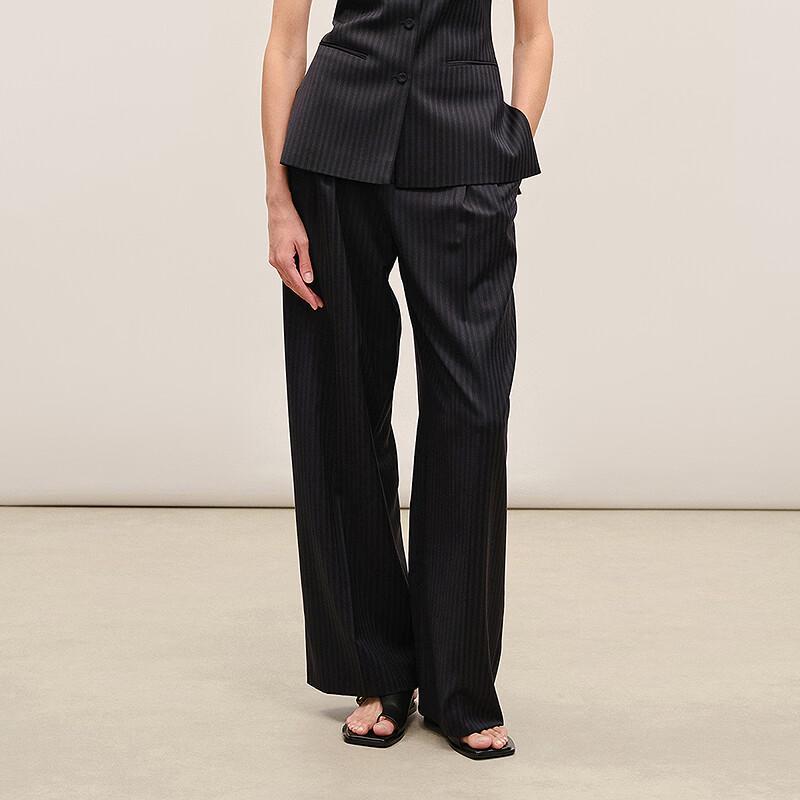 LESS Striped 100% Wool Wide-Leg Pants