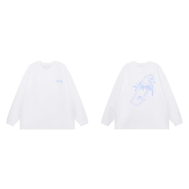 Stussy Style Graphic Print Crew Neck Long Sleeve T-Shirt Men Women Casual Loose Fit Basic Top