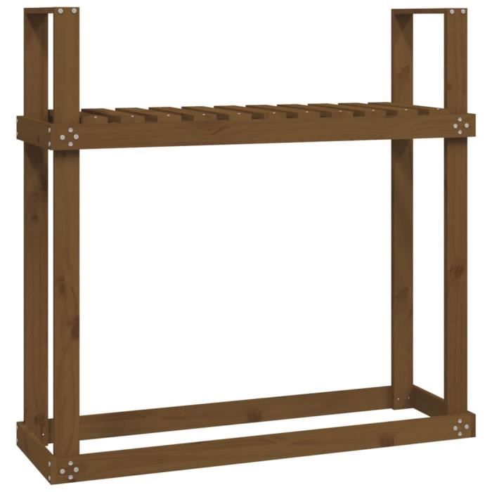 Support à bûches - Marron miel - Bois de pin - 110x35x108,5 cm - Montage facile - Rectangulaire