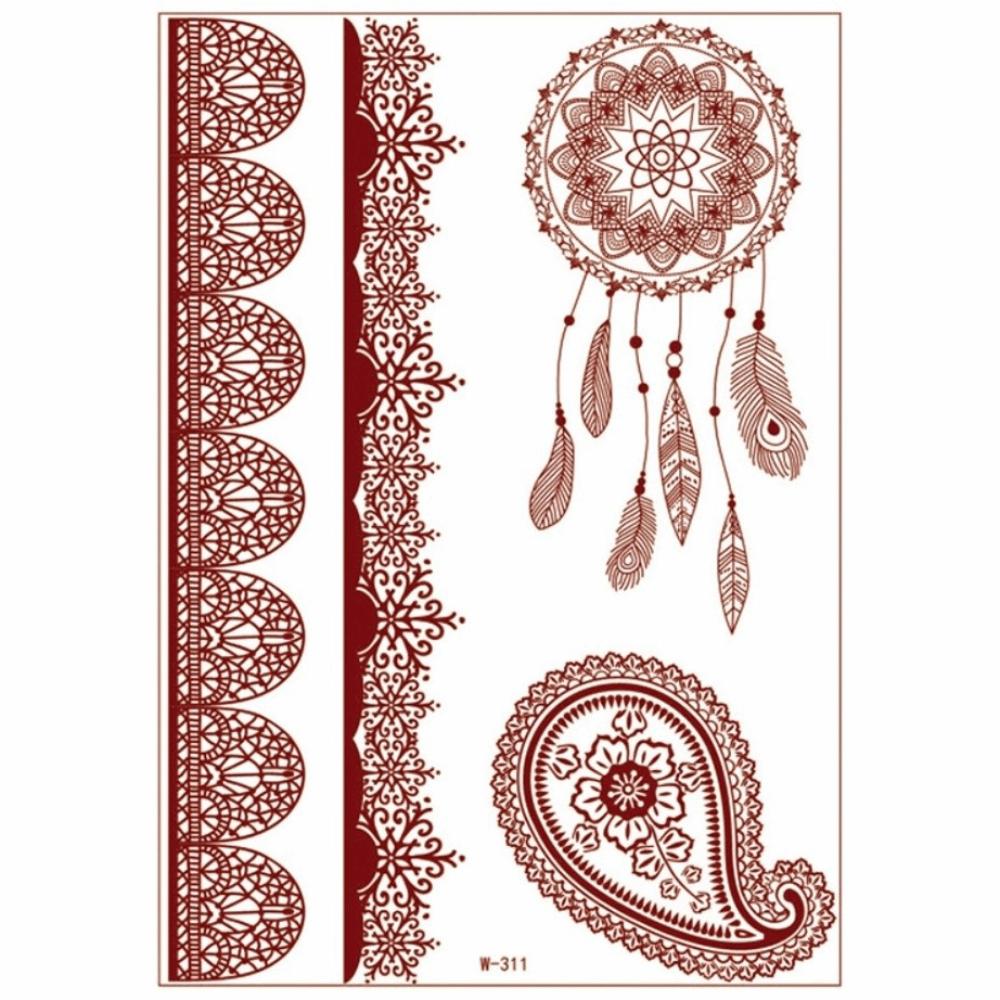 Lace Fake Tattoo Henna Tattoo Stickers Legs Arm Red Henna Tattoo Decals Temporary Tattoo  Girls