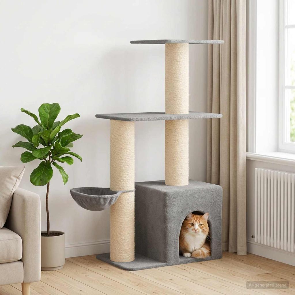 Cat Tree with Sisal Scratching Posts Light Gray 133 Cm