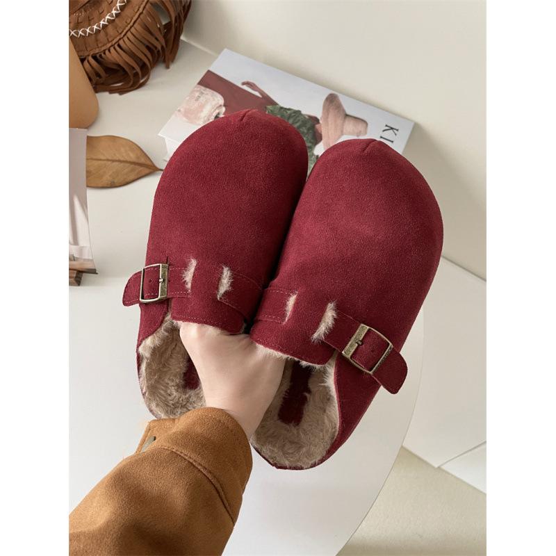 

2025 new autumn and winter leather inner heightening loafer cotton drag loafer shoes women s bag head half slippers outer hair slippers 39