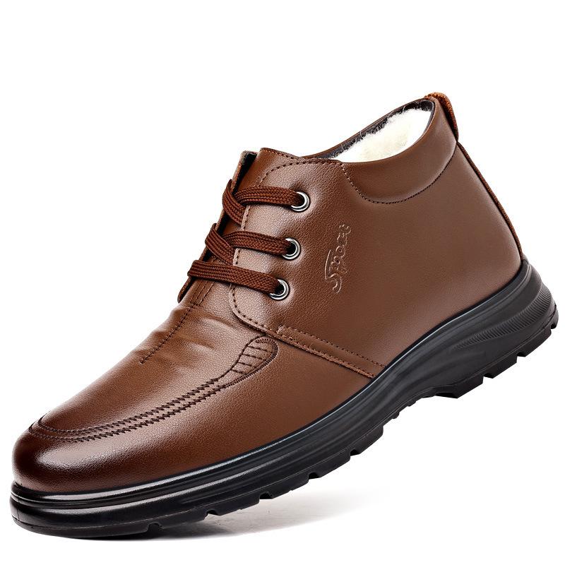 

Ботинки для пап, кожаные туфли, зимние бархатные, ботинки средней высоты со шнуровкой, хлопковые туфли для людей среднего и пожилого возраста, теплая мужская обувь 44