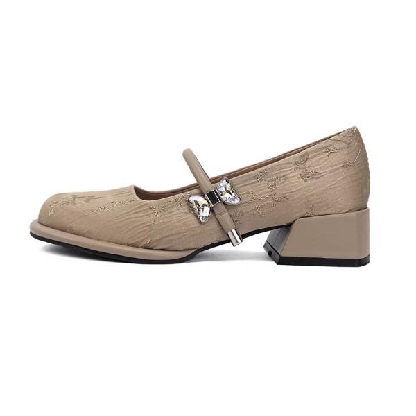 Mary Jane small single shoes round head retro embroidered high heels women's 2025 new early spring shoes