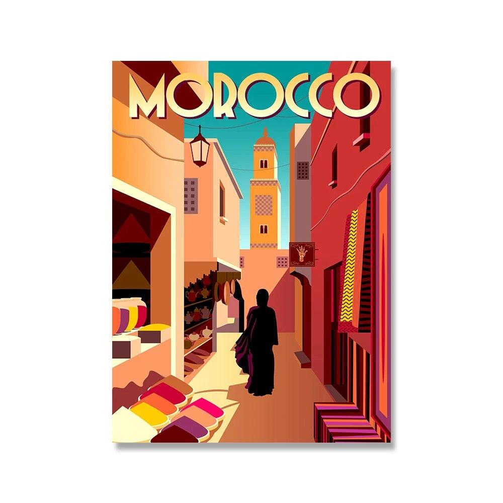 Italy Africa Morocco Travel Vintage Home Decor Landscape Traditional Beach Poster Retro Vintage Wall Art Picture For Living Room No Frame