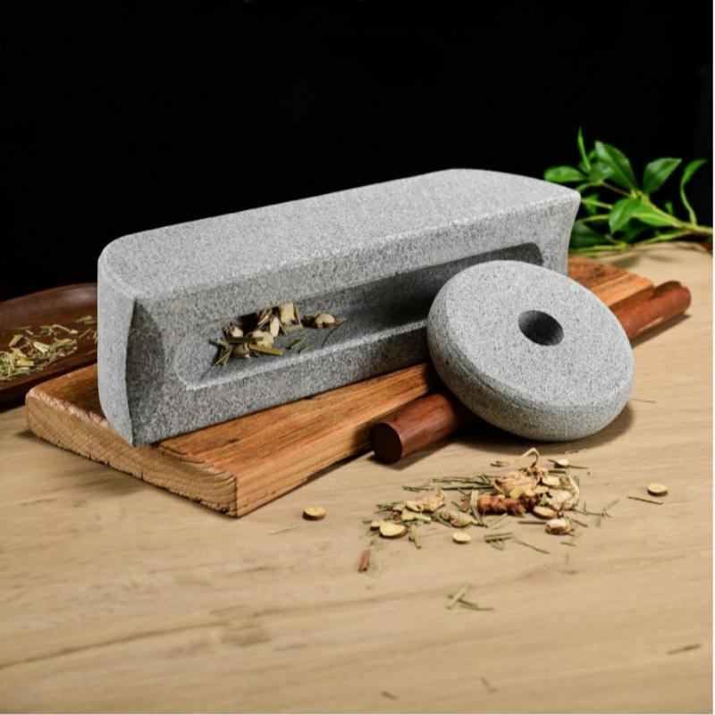 Macinino a Mano Stile Cinese Set Macinino Rullo Frantumatore Vassoio da Tè Macinini per Spezie Macchina per Macinare Medicina Tradizionale Cinese Decor