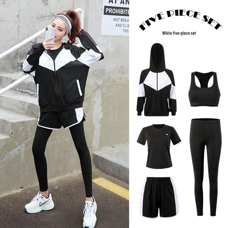Women's Plus Size 5-Piece Yoga Set: Long Sleeve & Pants for Autumn/Winter Outdoor Gym Running