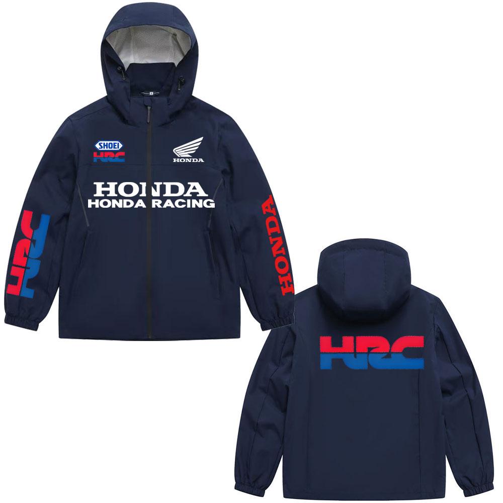 Men And Women Honda print Waterproof down Outdoor lightweight for hiking Jacket Motorcycle Riding Sports Zipper Hooded Clothing