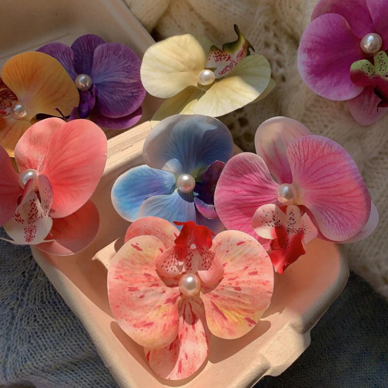 Korean Sweet Orchid Hair Clip For Woman Artificial Flower Hairpins Hair Barrettes Clip Wedding Party Headwear Accessories Gifts