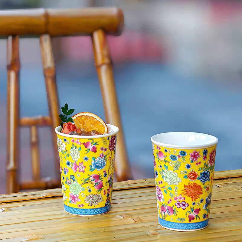 A Handless Ceramic Tea Cups Bar Mugs Floral Pattern Ceramic Tiki Painted Cocktail Cups Personalized Chinese-style Ceramic Cups